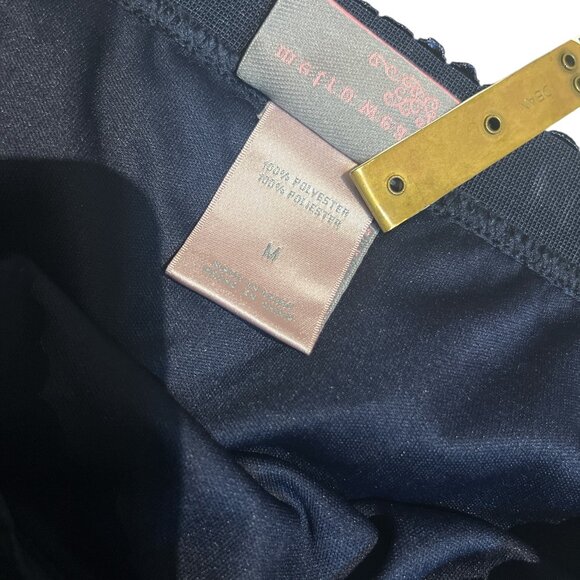 METRO WEAR Midi Skirt Size Medium Navy Blue Sheer Horizontal Stripes Lined - Picture 7 of 11